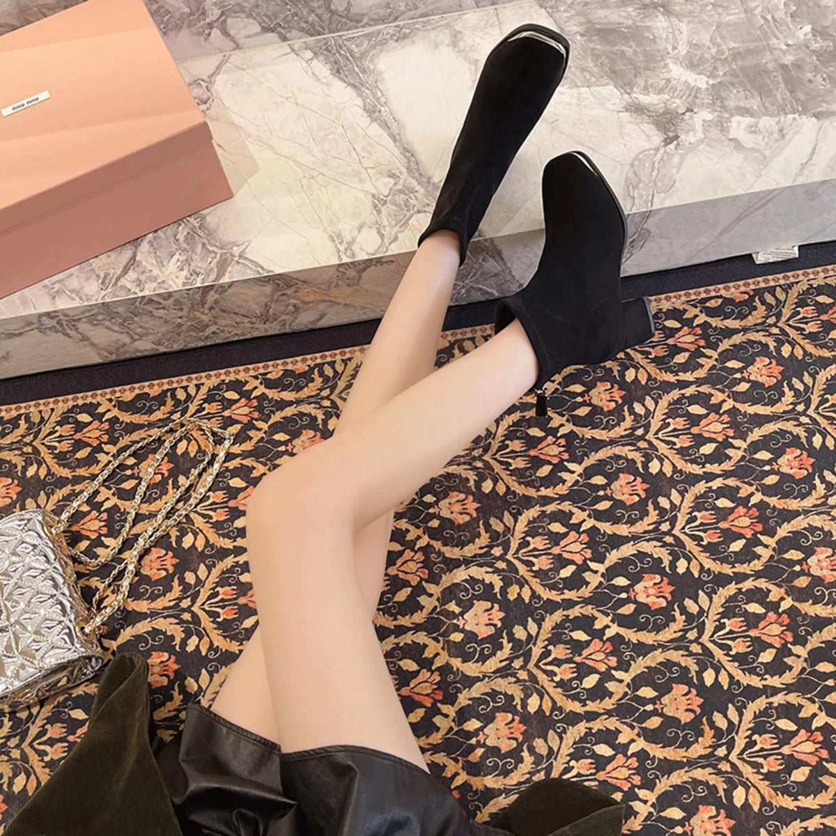 Square Toe Block Heels Boots