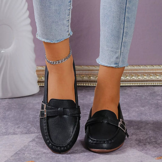 Round Toe Flats Slip-Ons Black