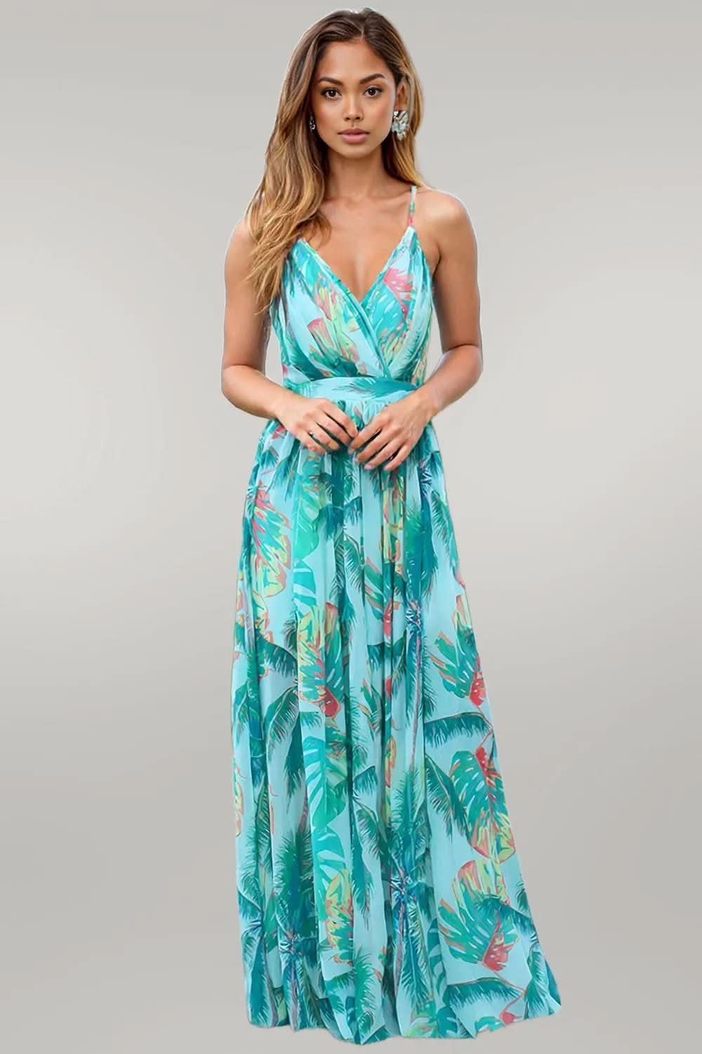 Crisscross Printed Surplice Cami Dress Pastel Blue