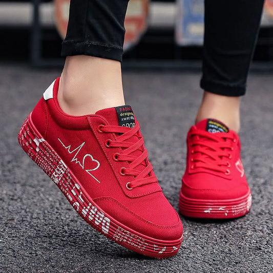 Round Toe Lace Up Platform Sneakers Red