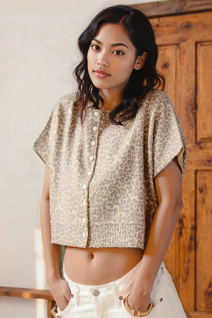 SO ME Leopard Print Button Front Sweater Cardigan