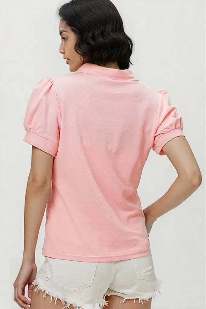 BiBi Short Puff Sleeve Pique Shirt