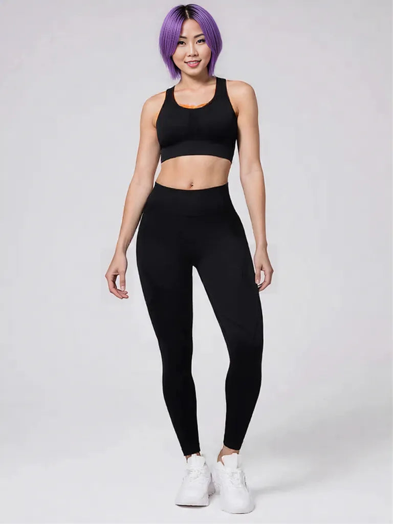Round Neck Wide Strap Tank and Leggings Active Set Black