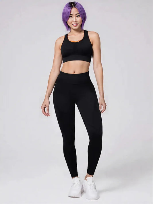 Round Neck Wide Strap Tank and Leggings Active Set Black
