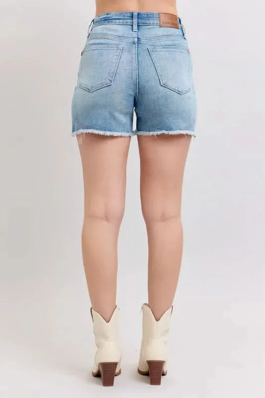Judy Blue Full Size High Waist Western Embroidery Detail Cut Off Denim Shorts
