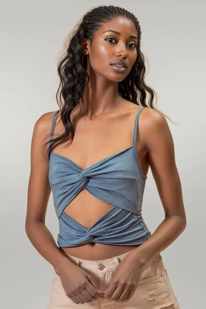 BiBi Rayon Span Jersey Knit Double Twist Front Cami Top