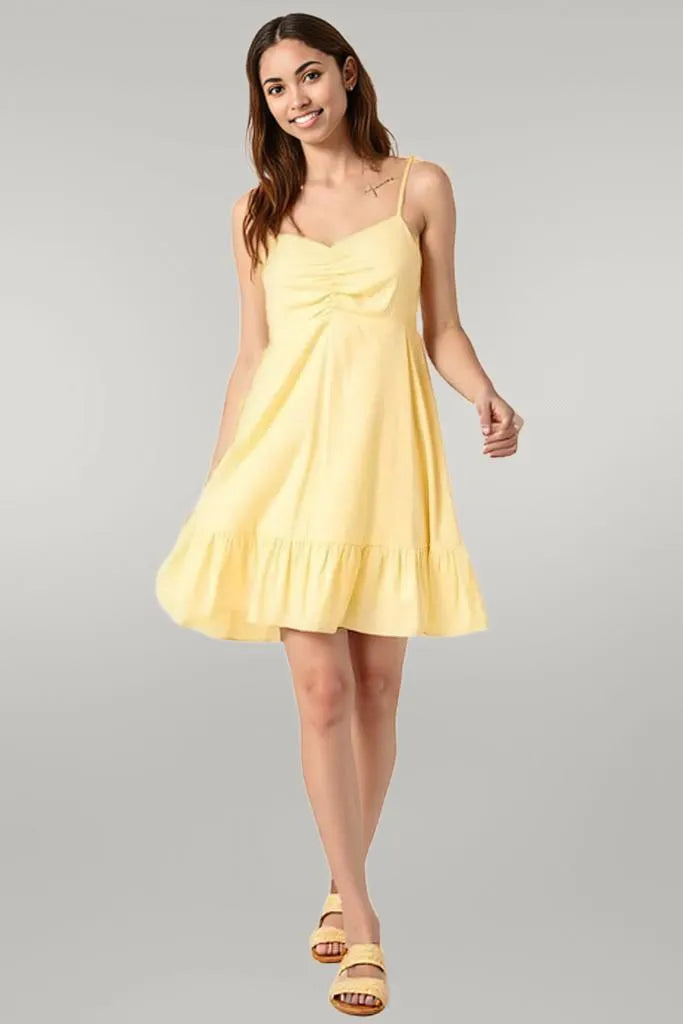 Mittoshop Ruched Detail Spaghetti Tie Mini Dress