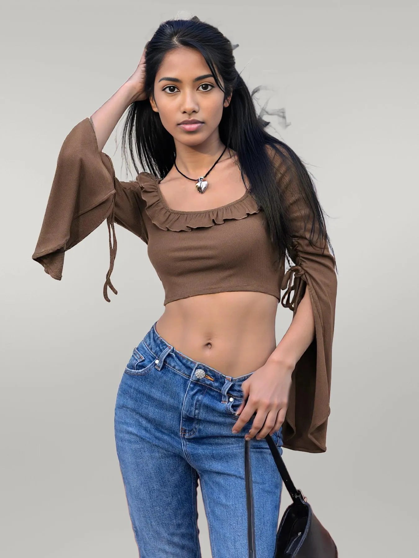 Ruffled Square Neck Long Sleeve Top