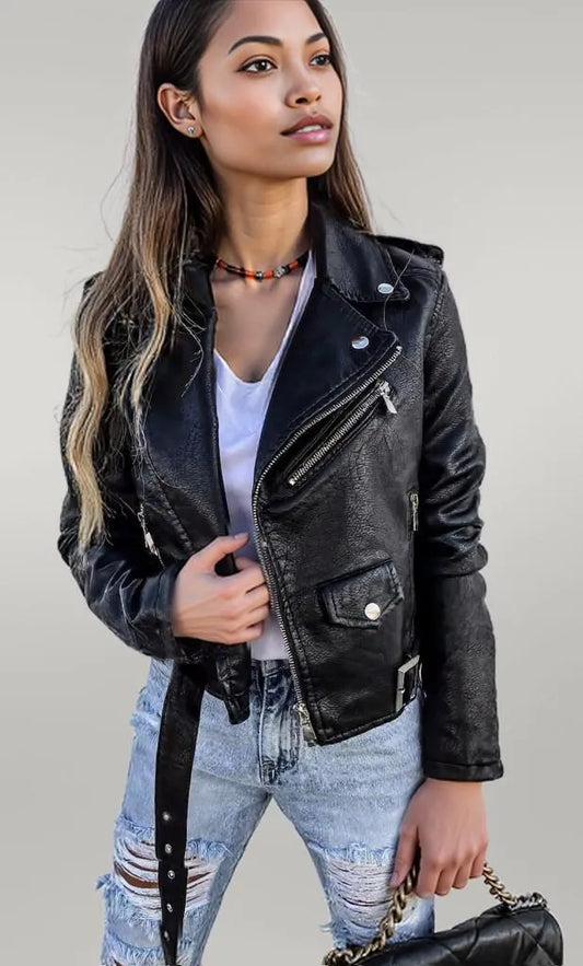 Full Size Zip Up Leather Motorcycle Biker Jacket