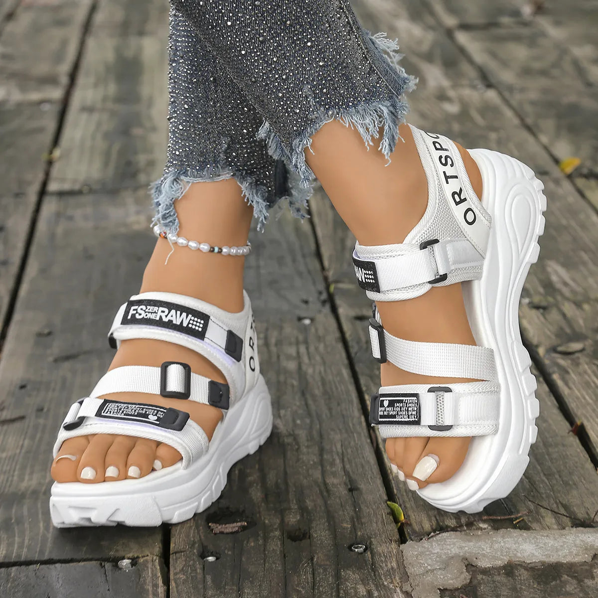 Open Toe Platform Wedge Sandals White