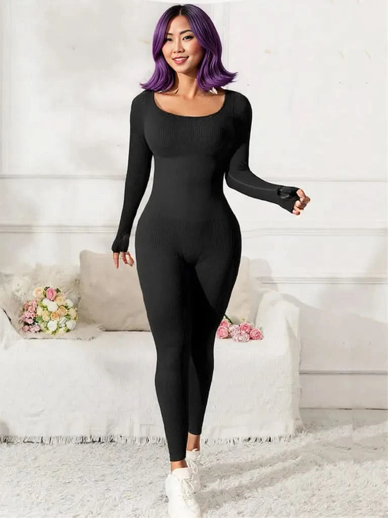 Scoop Neck Long Sleeve Active Jumpsuit