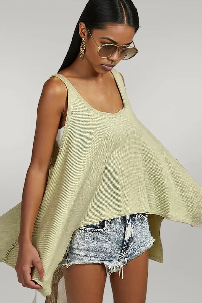 BiBi High and Low Flare Knit Tank Top