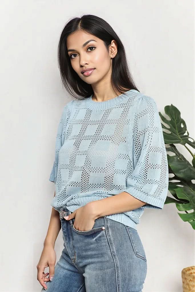 Mandy Ribbed Trim Round Neck Knit Top