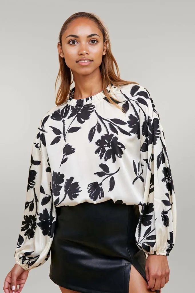 Annie Wear Frill Printed Balloon Sleeve Blouse