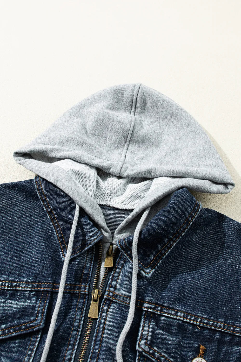 Two-Piece Hooded Zip-Up Denim Jacket
