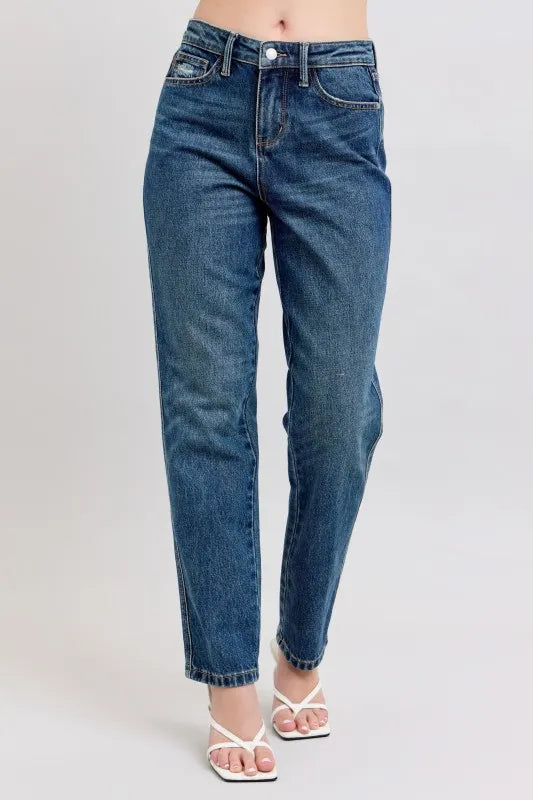 Judy Blue Full Size High Waisted Rigid Magic Non-destroy Straight Leg Jeans Dark