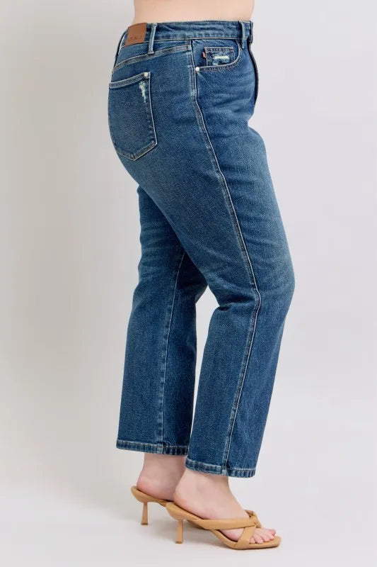 Judy Blue Full Size High Waisted Rigid Magic Non-destroy Straight Leg Jeans Dark