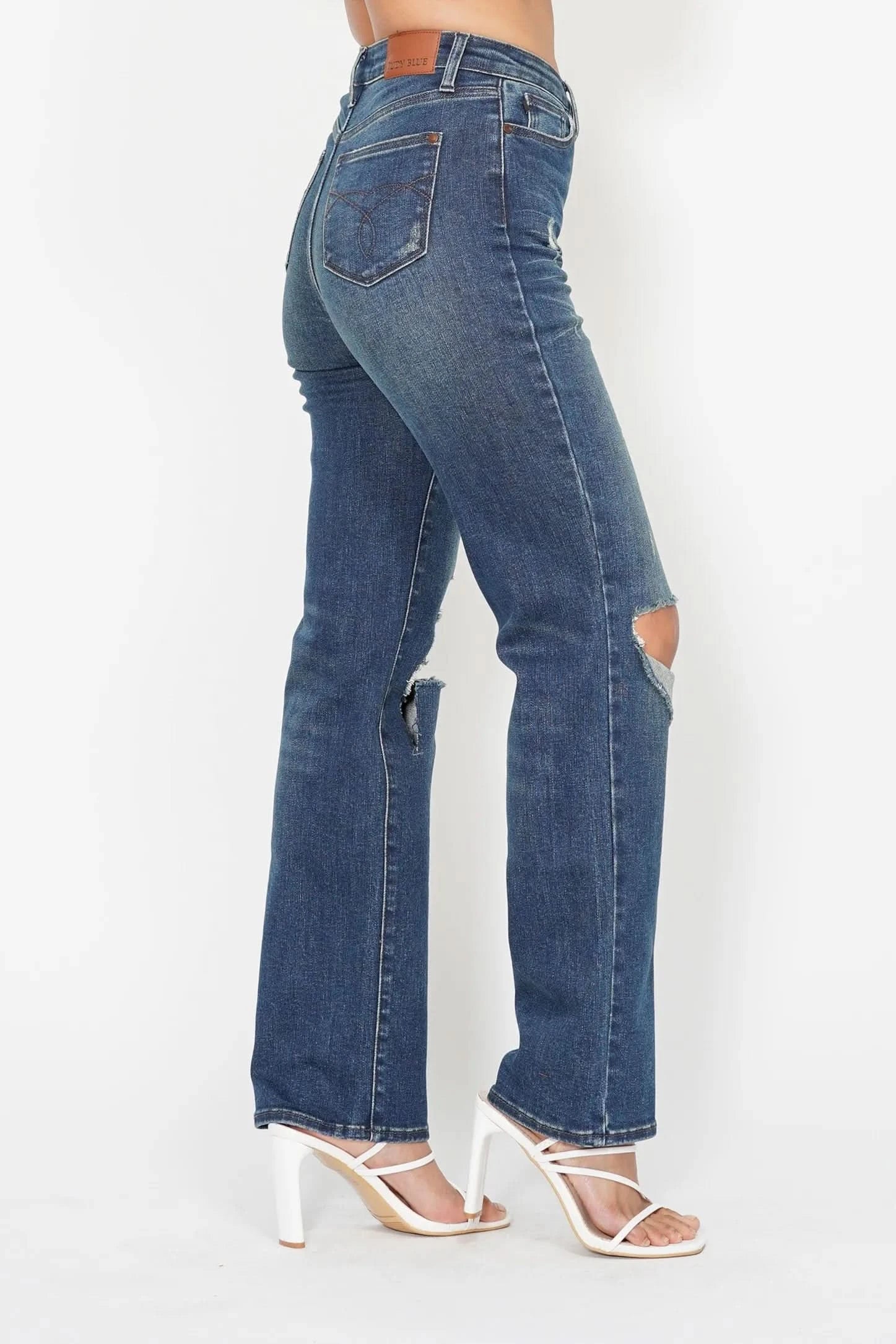 Judy Blue Full Size Hw Ripped Knee Dad Jeans