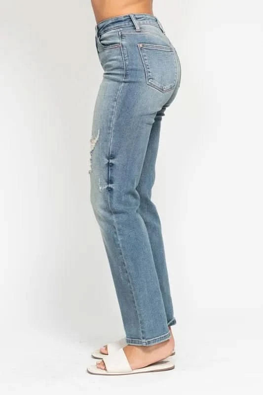 Judy Blue Full Size High Waist Distressed Dad Jean MD