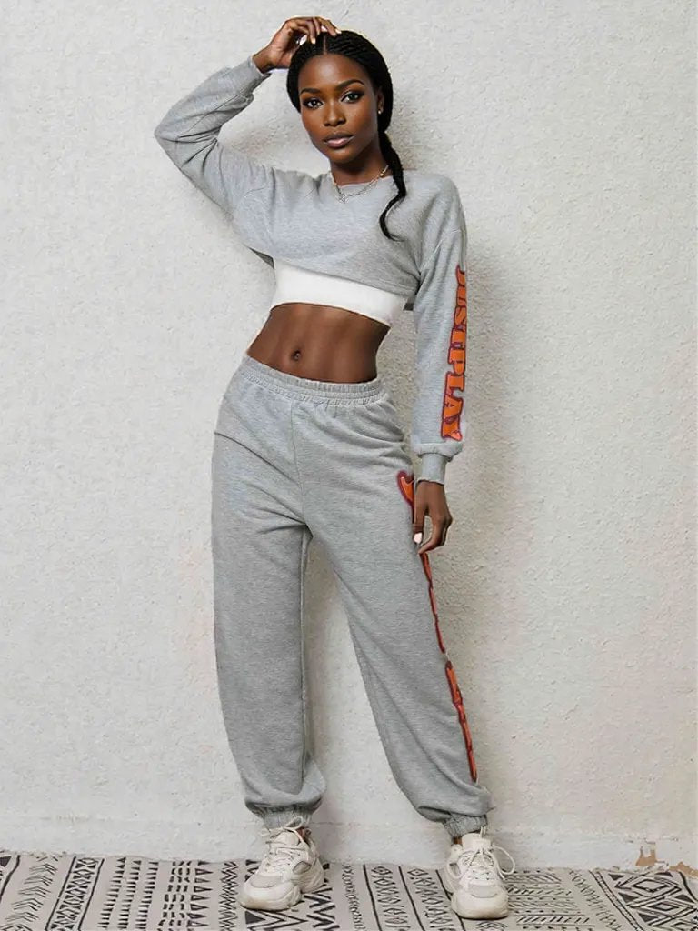 Cropped Sweatshirt and Sweatpants Set Heather Gray