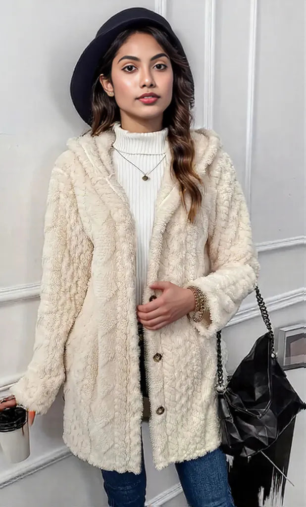 Faux Fur Teddy Coat with Button Front