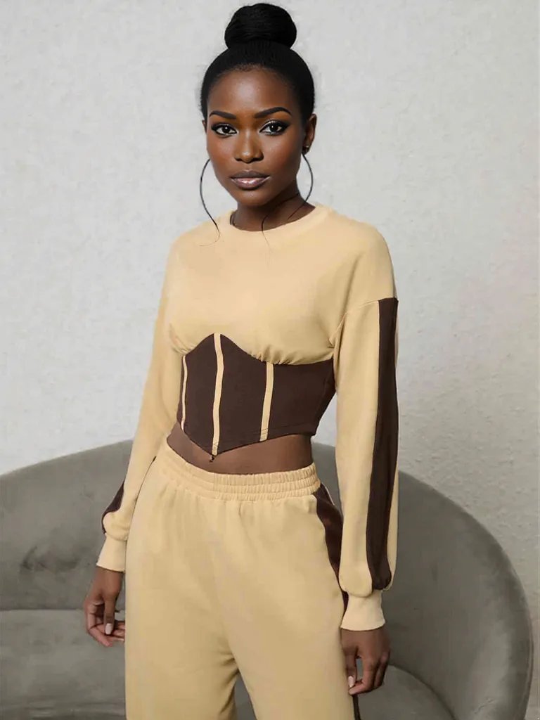 Contrast Sweatshirt and Sweatpants Set