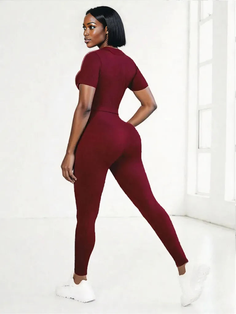 Round Neck Short Sleeve Top and Leggings Active Set