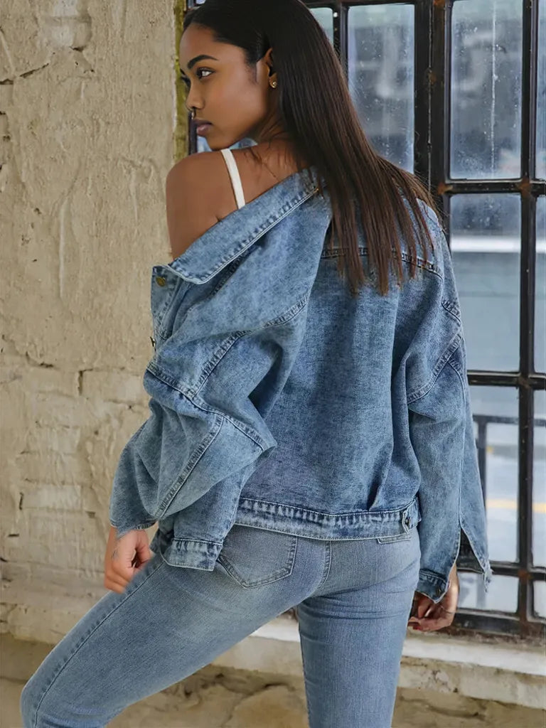 Button Down Drop Shoulder Denim Jacket