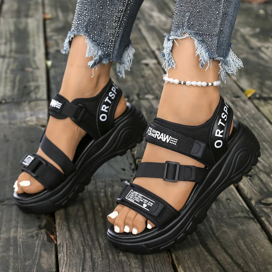 Open Toe Platform Wedge Sandals Black