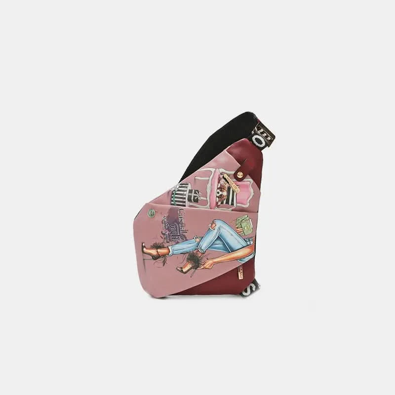 Nicole Lee USA Vegan Leather Leopard & Lip Pattern Crossbody Bag Casual Walk One Size