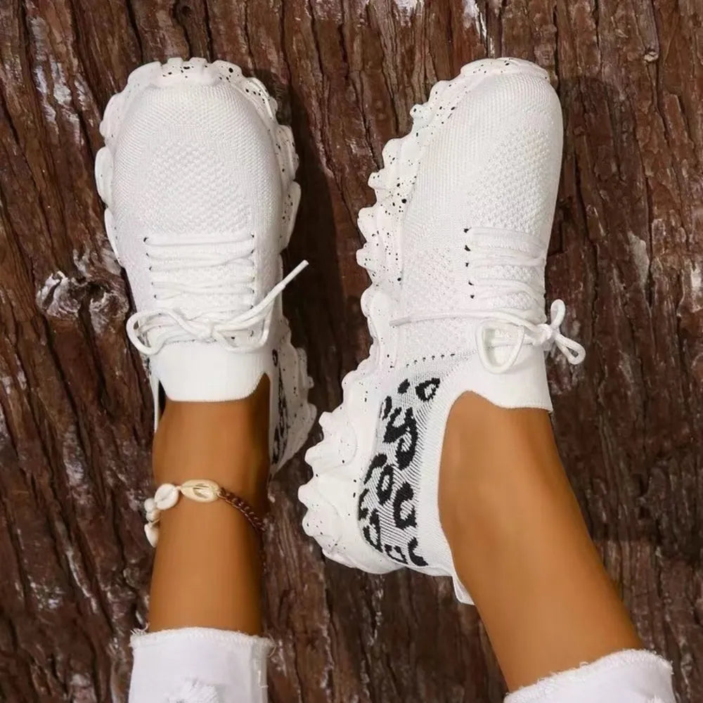 Leopard Mesh Round Toe Athletic White