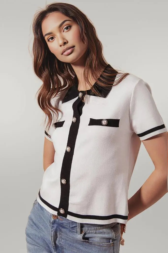 SO ME Button Down Knitted Sweater Shirt Top