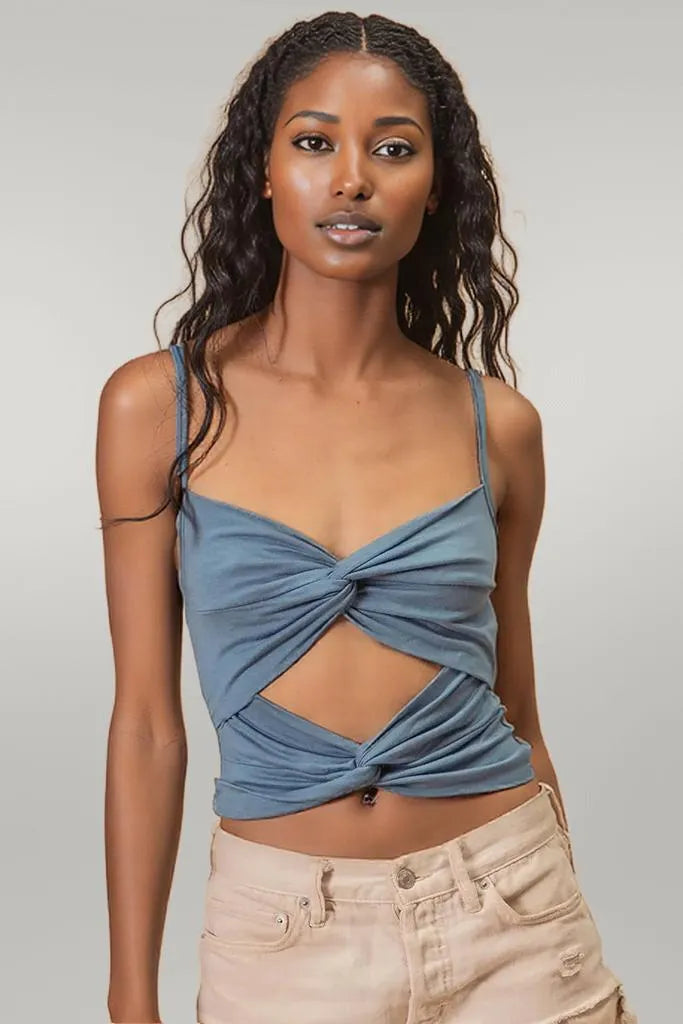 BiBi Rayon Span Jersey Knit Double Twist Front Cami Top