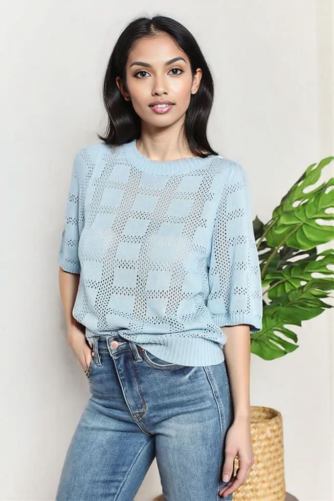 Mandy Ribbed Trim Round Neck Knit Top