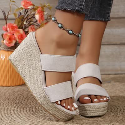 Open Toe Platform Wedge Sandals White