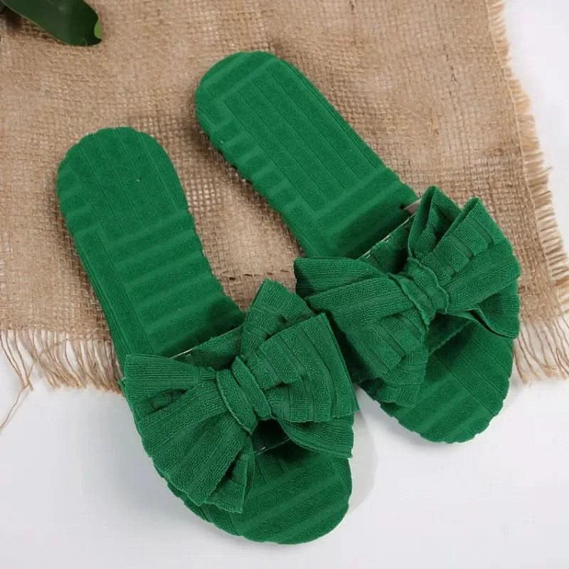 Bow Knot Open Toe Slippers Green