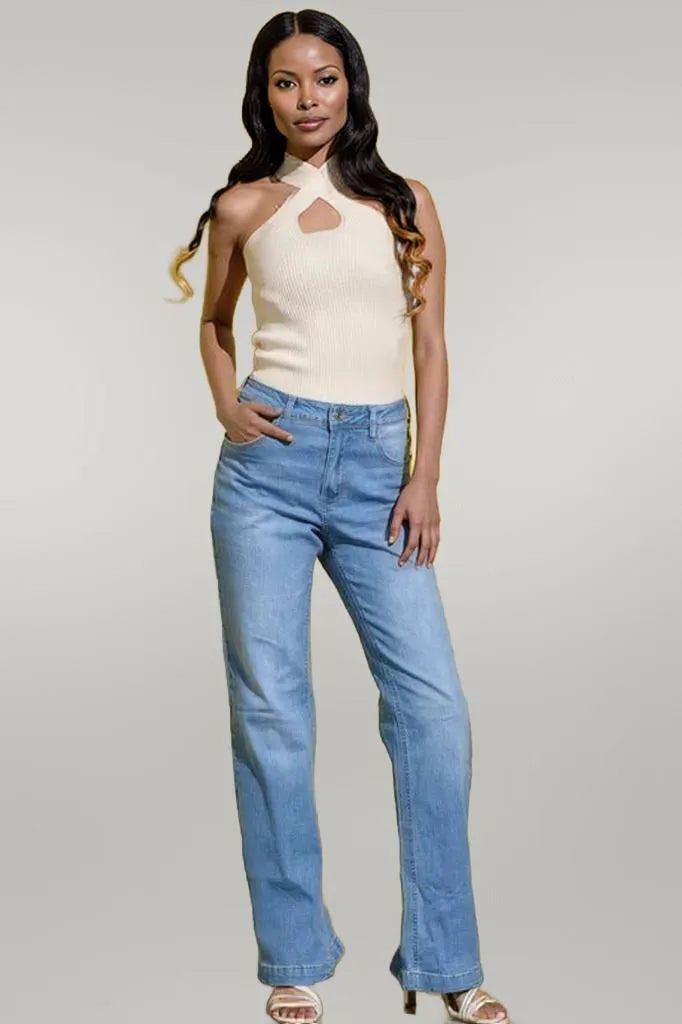 And The Why Basic Rib Cross Halter Neck Tank Top