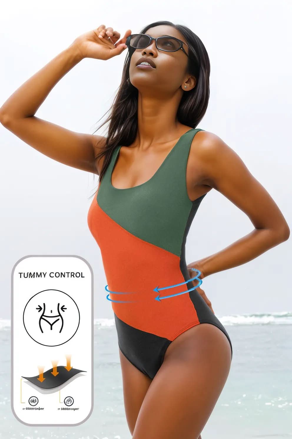 Duffel Green Color Block Padded Square Neck One Piece Swimsuit Duffel Green 82%Polyamide+18%Elastane