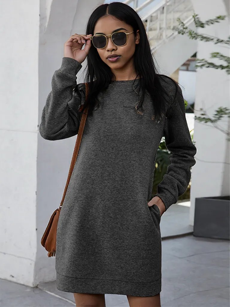 Ivy Lane Round Neck Long Sleeve Mini Dress with Pockets