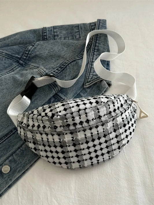Plaid Wide Strap Crossbody Bag Black One Size