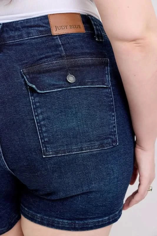 Judy Blue Full Size High Waist Back Flap Pocket Denim Shorts