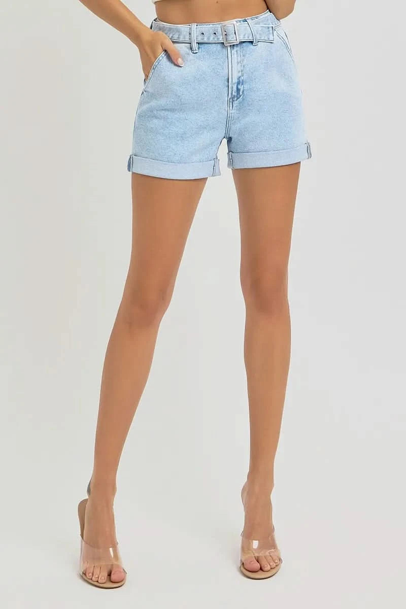 RISEN Full Size High Rise Belted Roll Up Shorts