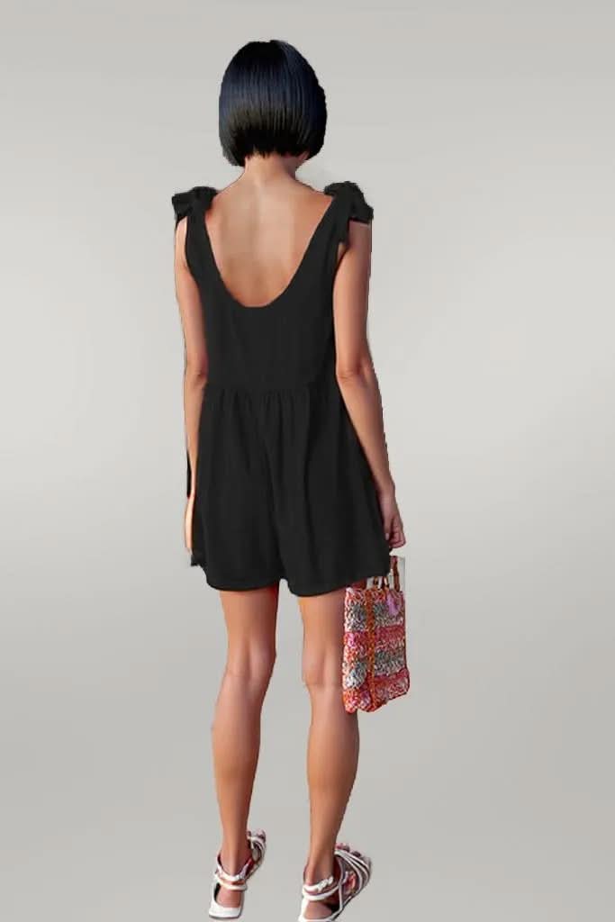 Full Size Scoop Neck Tie Shoulder Romper