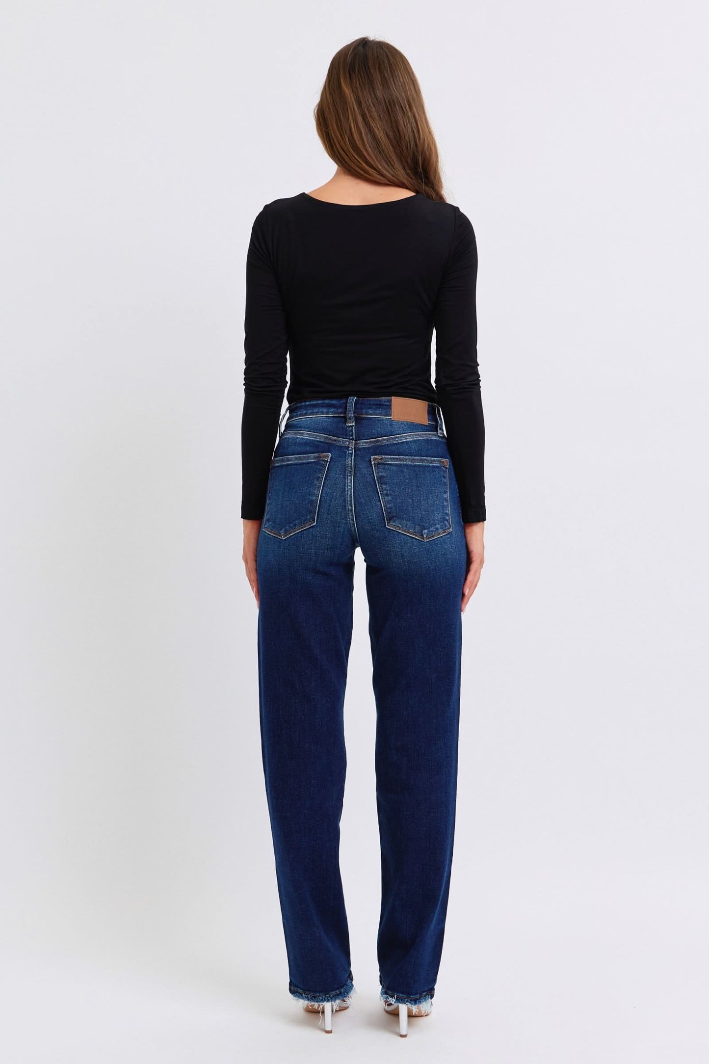 Judy Blue Full Size Raw Hem Straight Leg Jeans Dark