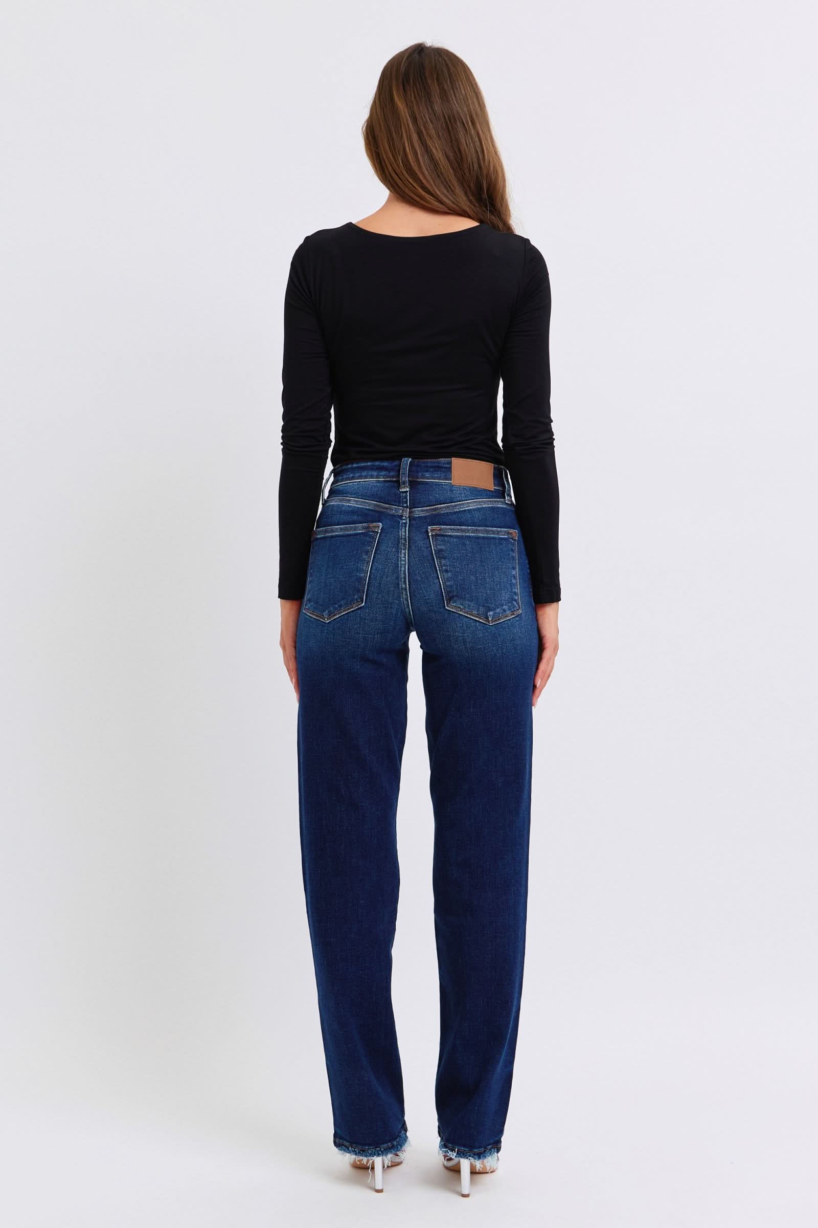 Judy Blue Full Size Raw Hem Straight Leg Jeans Dark