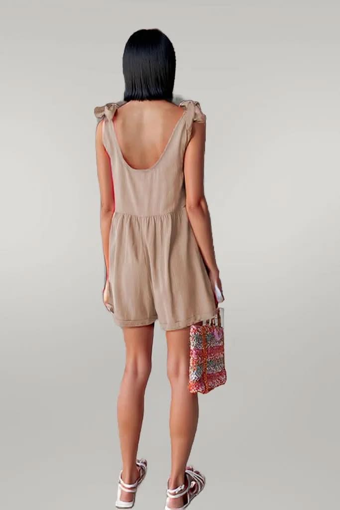 Full Size Scoop Neck Tie Shoulder Romper