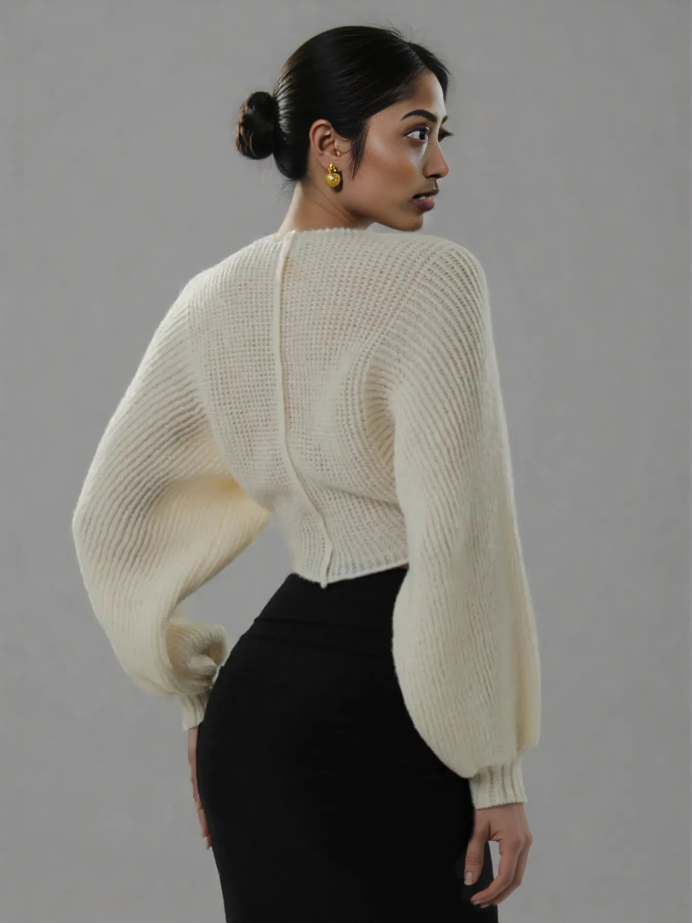 V-Neck Long Sleeve Crop Sweater