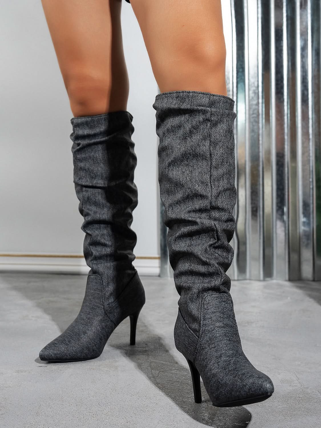 Point Toe Stiletto Boots Dark