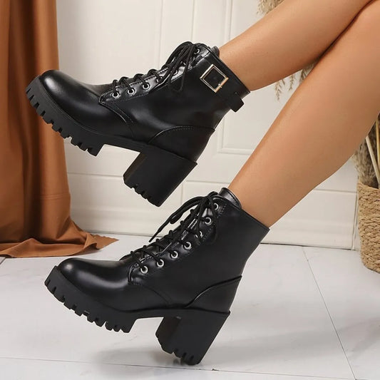 Lace Up Block Heel Boots