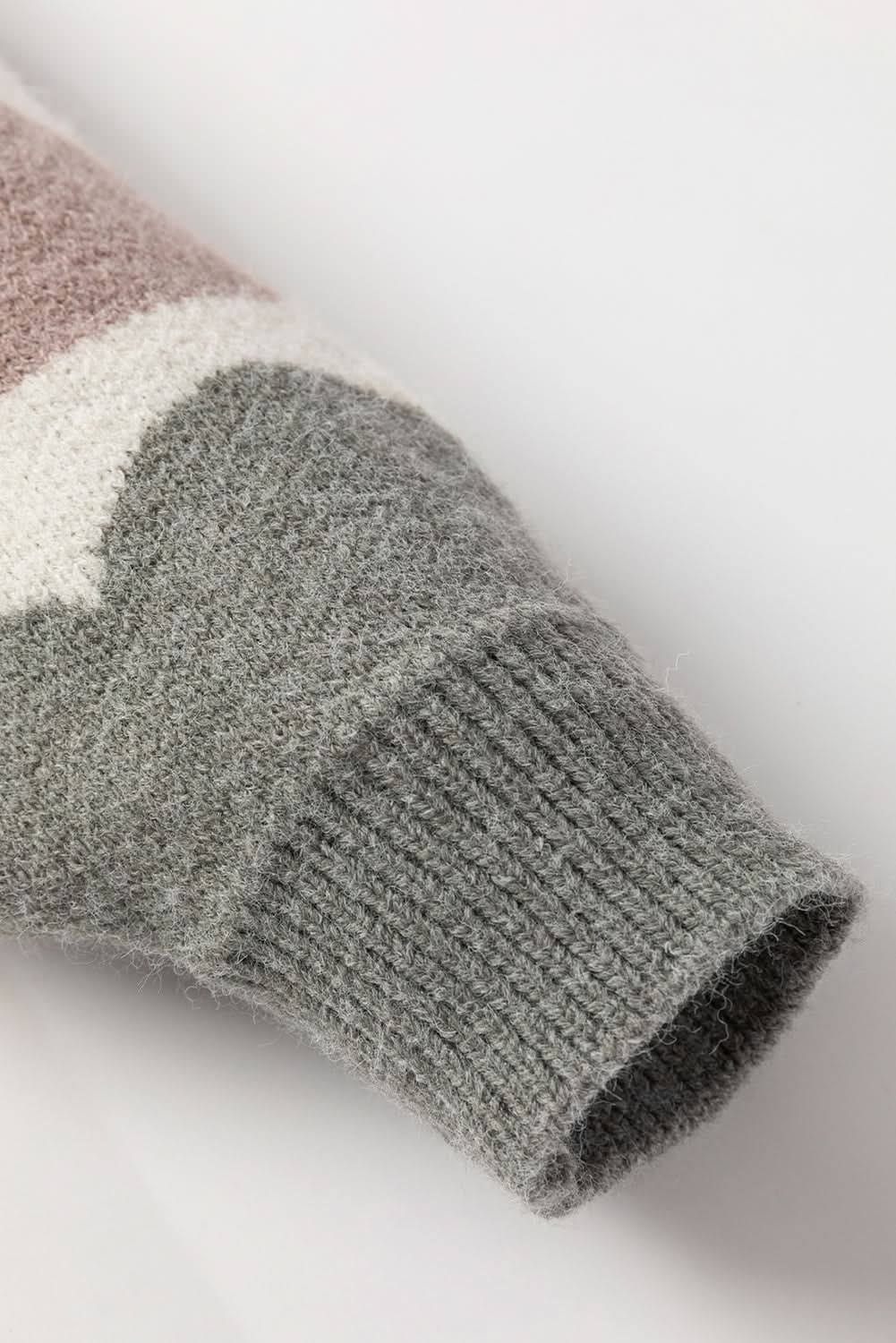 Rose Red Wave Striped Balloon Sleeve Drop Shoulder Sweater Rose Red 42%Acrylic+30%Polyester+28%Polyamide